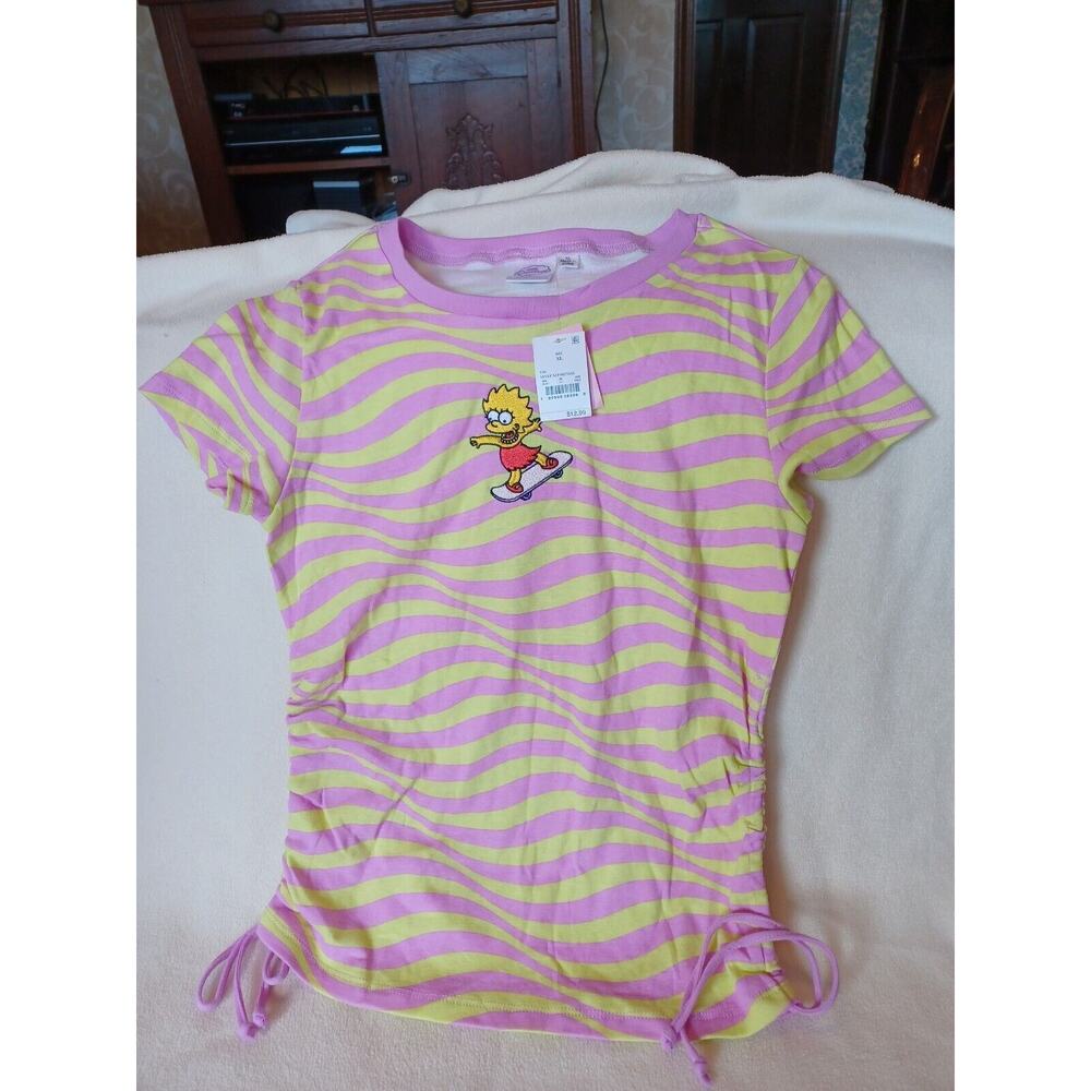 The Simpsons Lisa Girls size XL short sleeve pink/yellow striped t-shirt NWT